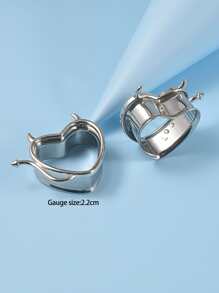 2pcs/set Stainless Steel Heart Shaped Ear Gauge For Women & Girls - Silver - View 5