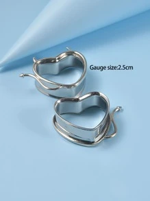 2pcs/set Stainless Steel Heart Shaped Ear Gauge For Women & Girls - Silver - View 6