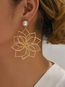 Faux Pearl Decor Flower Drop Earrings - Gold - View 1