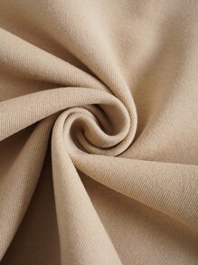 SHEIN EZwear 字母圖案拉鏈開襟落肩袖抽繩加絨內裏連帽衫和短褲 - 卡其色 - 查看 6