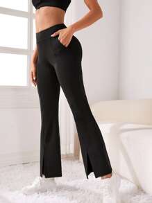 Phone Pocket Flare Leg Sports Trousers - Black - View 3