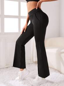 Phone Pocket Flare Leg Sports Trousers - Black - View 4