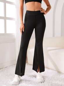 Phone Pocket Flare Leg Sports Trousers - Black - View 6