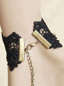 Flower Decor Lace Bracelet - Black - View 2