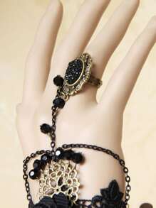 Flower Decor Lace Bracelet - Black - View 3