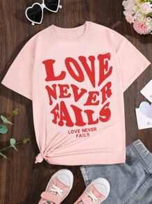 SHEIN Teen Girls Slogan Graphic Tee - Pink - View 1