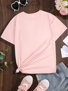 SHEIN Teen Girls Slogan Graphic Tee - Pink - View 2