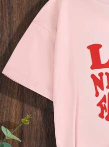 SHEIN Teen Girls Slogan Graphic Tee - Pink - View 4