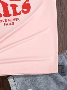 SHEIN Teen Girls Slogan Graphic Tee - Pink - View 6