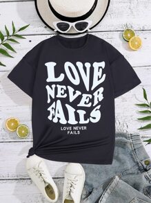 SHEIN Tops con gái Slogan Giải trí - màu đen - Xem 1