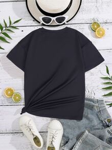 SHEIN Tops con gái Slogan Giải trí - màu đen - Xem 2