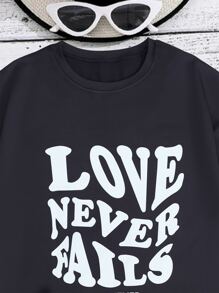 SHEIN Tops con gái Slogan Giải trí - màu đen - Xem 4
