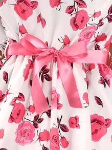 女孩印花繫腰帶連衣裙 - 彩色 - 查看 4