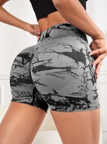 Yoga Trendy Quần Shorts Thể thao Nữ Xù Cà vạt nhuộm - Xám - Xem 1
