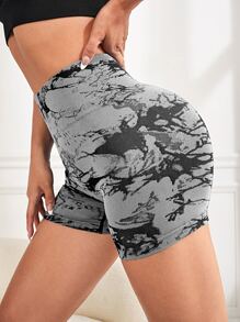 Yoga Trendy Quần Shorts Thể thao Nữ Xù Cà vạt nhuộm - Xám - Xem 2