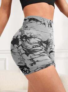 Yoga Trendy Quần Shorts Thể thao Nữ Xù Cà vạt nhuộm - Xám - Xem 3