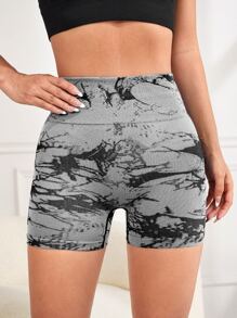 Yoga Trendy Quần Shorts Thể thao Nữ Xù Cà vạt nhuộm - Xám - Xem 4