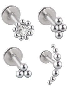 4pcs/set Rhinestone Decor Stud Earring - Silver - View 1
