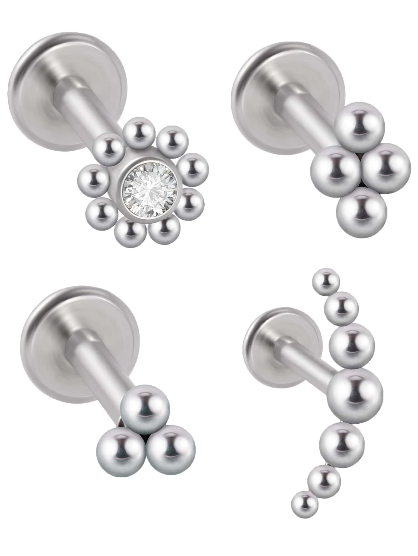 4pcs/set Rhinestone Decor Stud Earring - Silver - View 1