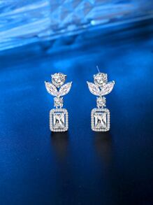 方晶鋯石裝飾耳墜 - 銀色 - 查看 2