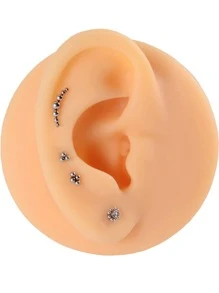 4pcs/set Rhinestone Decor Stud Earring - Silver - View 2