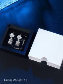 方晶鋯石裝飾耳墜 - 銀色 - 查看 5