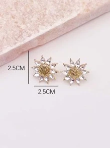 Pendientes de tachuela con diseño de diamante de imitación con girasol - Multicolor - Ver 3