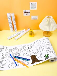 1roll Cartoon Graphic Random Coloring Book, Creative Portable Coloring Notebook For Children Painting
