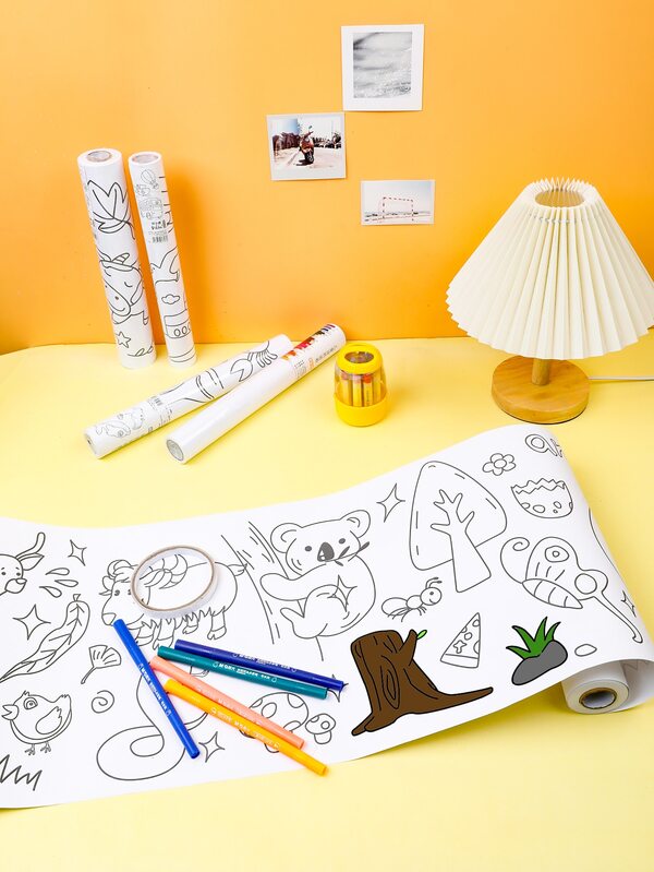 1roll Cartoon Graphic Random Coloring Book, Creative Portable Coloring Notebook For Children Painting