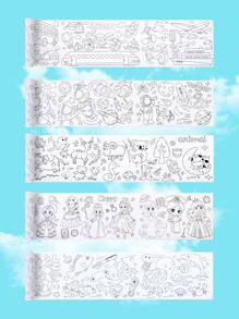 1roll Cartoon Graphic Random Coloring Book, Creative Portable Coloring Notebook For Children Painting