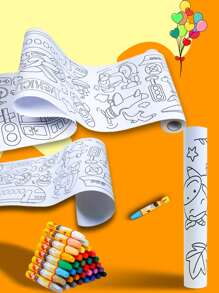 1roll Cartoon Graphic Random Coloring Book, Creative Portable Coloring Notebook For Children Painting