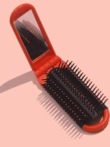 cepillo plegable con espejo, 1 cepillo de viaje compacto de tamaño de bolsillo, mini cepillo de viaje plegable, para bolso de gimnasio de coche, bolso de viaje familiar, regalo - Naranja - Ver 1