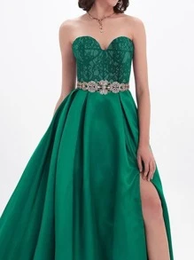 1 cái Phụ nữ Rhinestone Trang trí Thắt lưng cô dâu sang trọng cho tiệc cưới - màu xanh lá - Xem 1