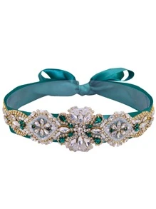 1 cái Phụ nữ Rhinestone Trang trí Thắt lưng cô dâu sang trọng cho tiệc cưới - màu xanh lá - Xem 3