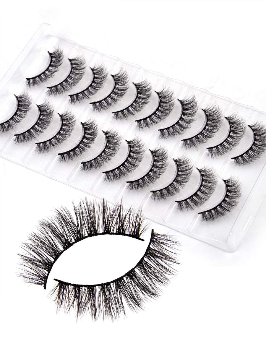 10 对自然长假睫毛 13 毫米交叉假睫毛条状睫毛、睫毛、睫毛、假睫毛 - 黑色 - 查看 1