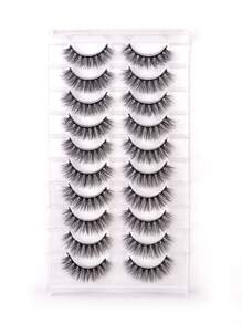 10 对自然长假睫毛 13 毫米交叉假睫毛条状睫毛、睫毛、睫毛、假睫毛 - 黑色 - 查看 3