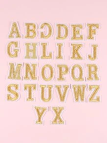 26pcs Creative English Alphabet Heat Transfer Sticker Patch Embroidered Iron-On Applique For Diy Sewing - Gold - View 1