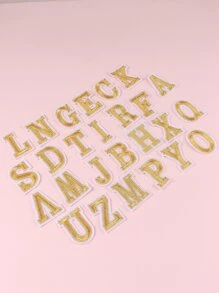 26pcs Creative English Alphabet Heat Transfer Sticker Patch Embroidered Iron-On Applique For Diy Sewing - Gold - View 4