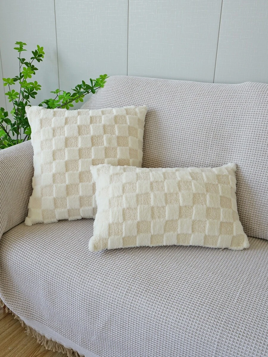 1 pieza con patrón de cuadros Funda de cojín sin moderno franela Funda de almohada decorativa para casa - Beis - Ver 1