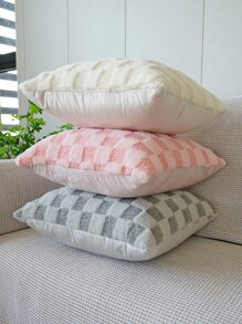 1 pieza con patrón de cuadros Funda de cojín sin moderno franela Funda de almohada decorativa para casa - Beis - Ver 4