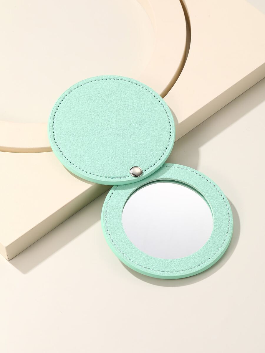 Espejo de maquillaje, 1 pieza Mini espejo de maquillaje giratorio portátil cubierto de PU, regalo para mujer - Azul menta - Ver 1