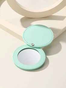 Espejo de maquillaje, 1 pieza Mini espejo de maquillaje giratorio portátil cubierto de PU, regalo para mujer - Azul menta - Ver 3