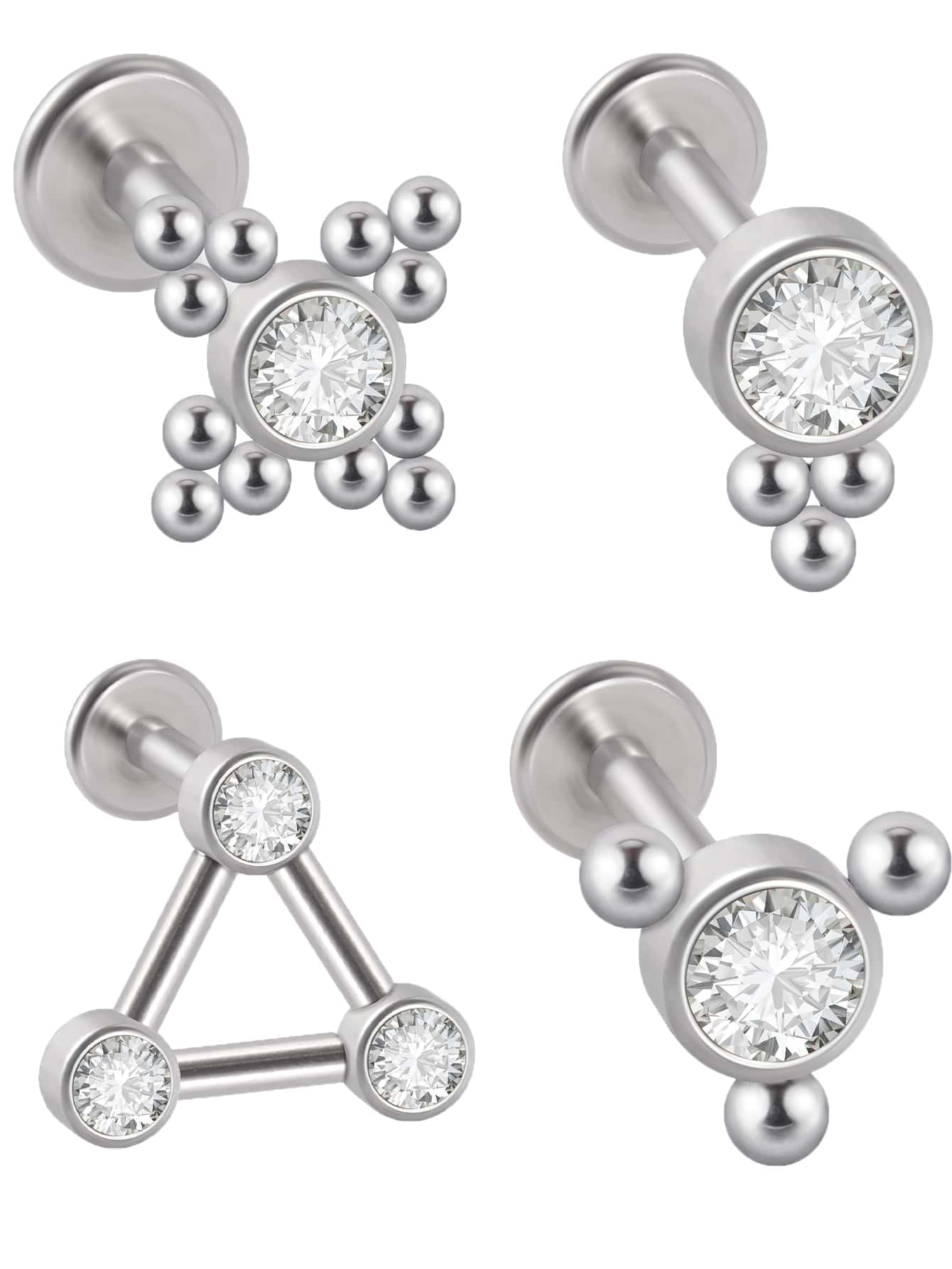 2pairs/set Rhinestone Decor Stud Earrings - Silver - View 1