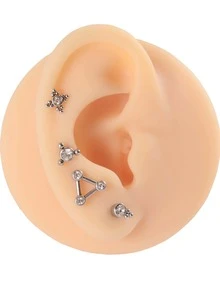 2pairs/set Rhinestone Decor Stud Earrings - Silver - View 2