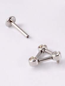 2pairs/set Rhinestone Decor Stud Earrings - Silver - View 3