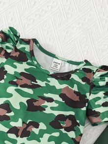 嬰兒迷彩印花泡泡袖T恤和百褶背带半身裙 - 彩色 - 查看 4