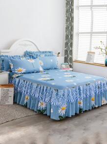 1pc Flower Pattern Bed Skirt, Modern Fabric Ruffle Design Bed Skirt For Home - Multicolor - View 1