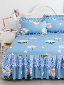 1pc Flower Pattern Bed Skirt, Modern Fabric Ruffle Design Bed Skirt For Home - Multicolor - View 3