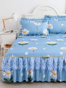 1pc Flower Pattern Bed Skirt, Modern Fabric Ruffle Design Bed Skirt For Home - Multicolor - View 4