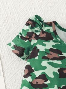 嬰兒迷彩印花泡泡袖T恤和百褶背带半身裙 - 彩色 - 查看 5